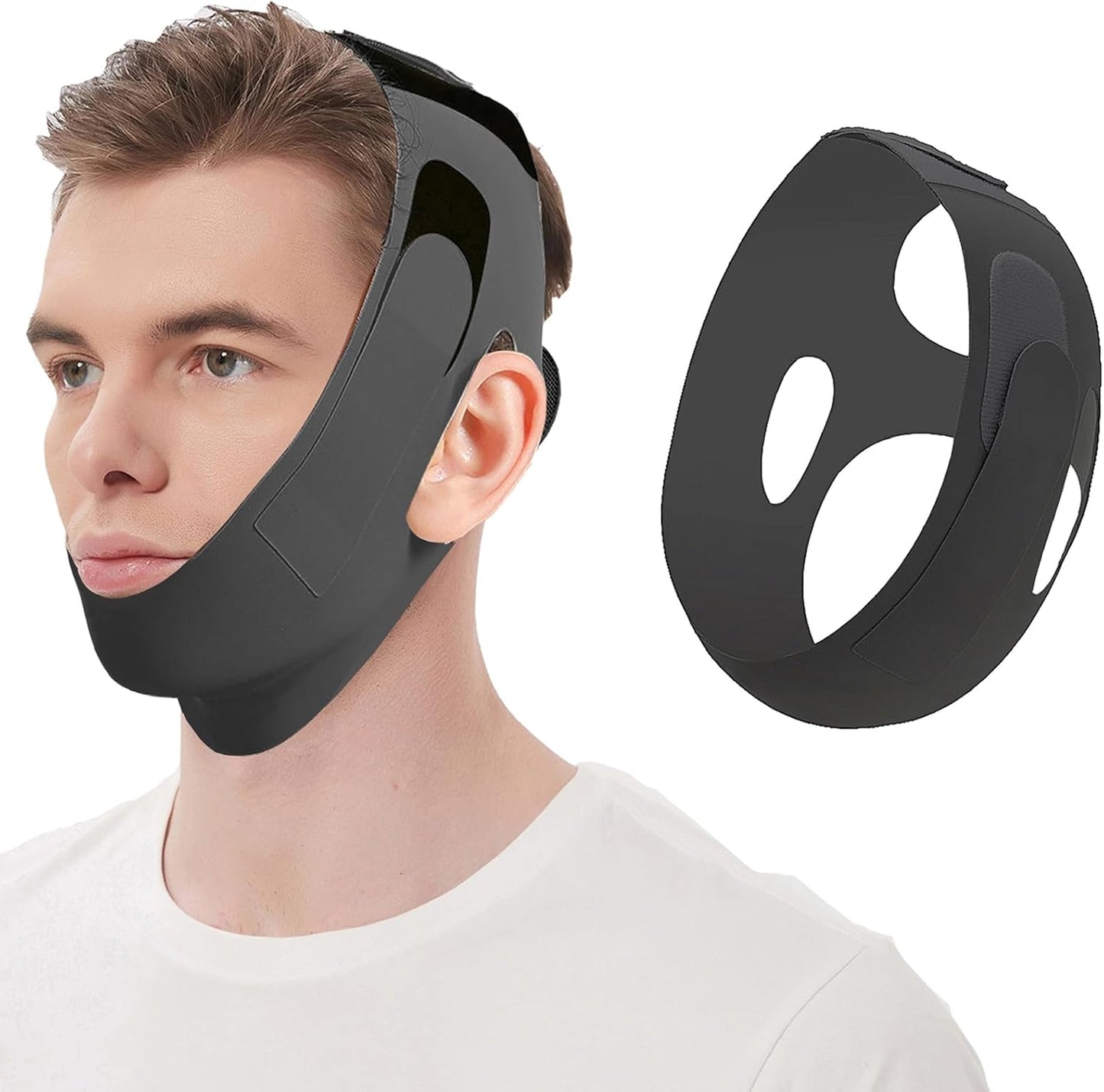 OHALEEP Anti Snore Chin Strap front view showing V-shaped support for snoring relief.