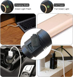 Waterproof ultraviolet LED torch showing the USB charging port connection and internal battery compartment