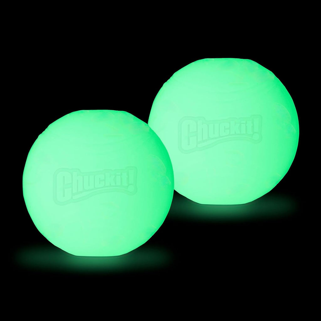 Chuckit! glowing dog balls in low light environment