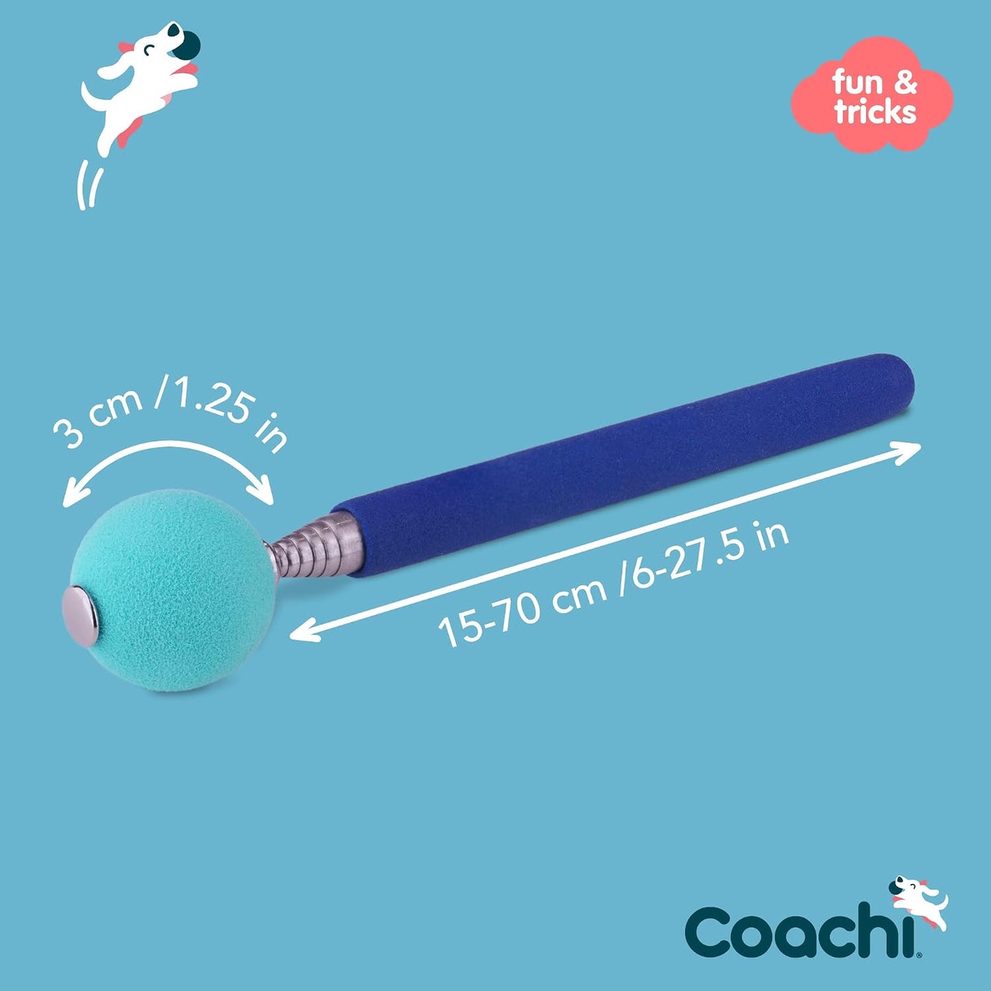 Coachi dog training target stick collapsed to fifteen centimeters showing its portable size