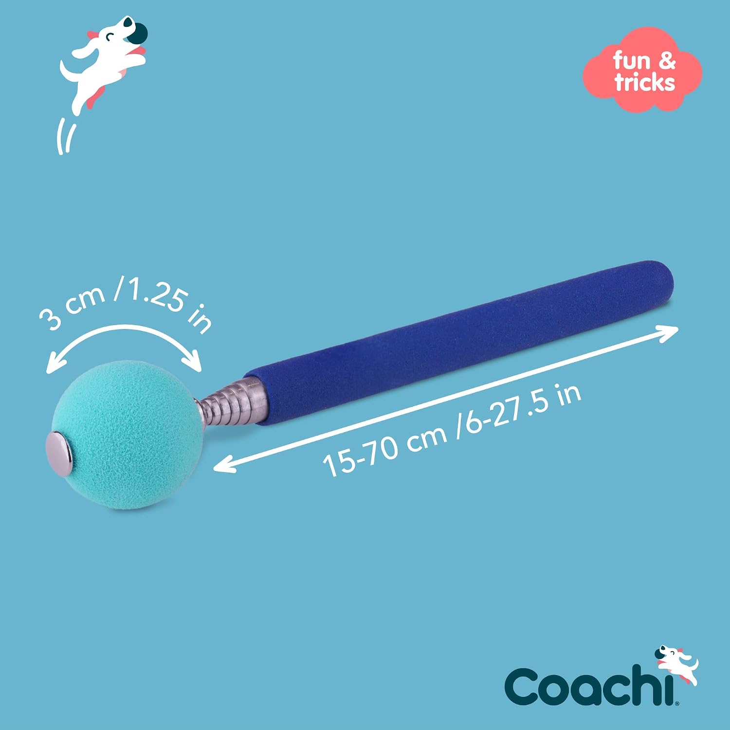 Coachi dog training target stick collapsed to fifteen centimeters showing its portable size