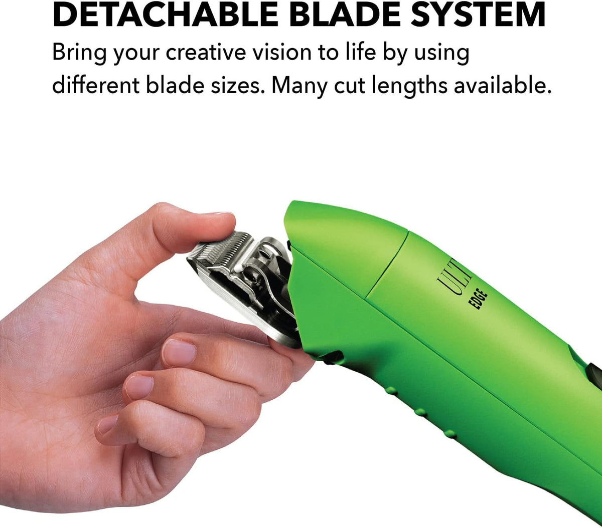 Andis UltraEdge professional heavy coat pet clipper showing the locking power switch.