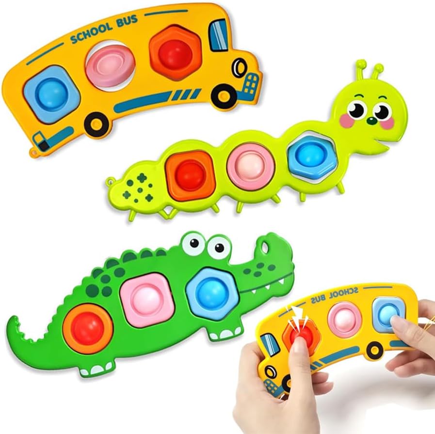 Winbar 3 Pieces Sensory Baby Toys front view showcasing the bright green crocodile design and colorful silicone pop bubbles.