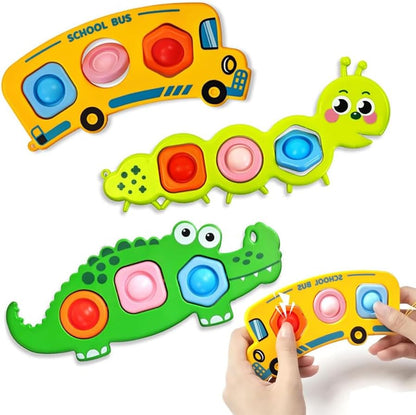 Winbar 3 Pieces Sensory Baby Toys front view showcasing the bright green crocodile design and colorful silicone pop bubbles.