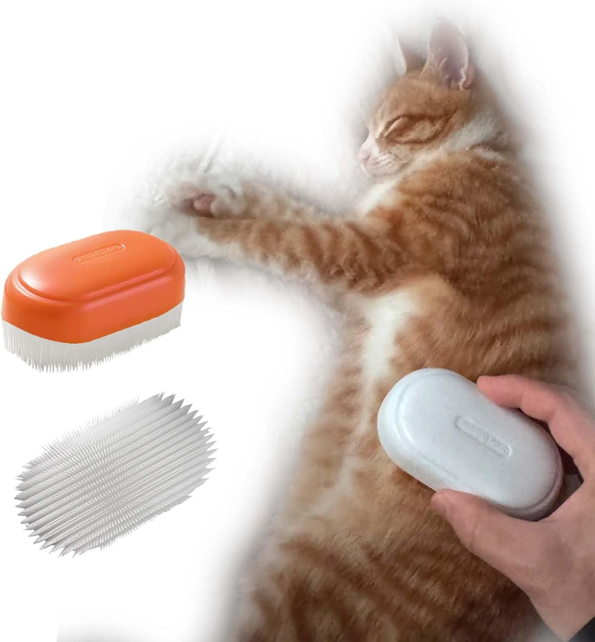 Packaging presentation of the white soft fur cat tongue brush for sensitive pet hair care solutions