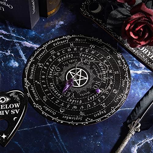 Wiccan supply pendulum board with wooden planchette and crystal