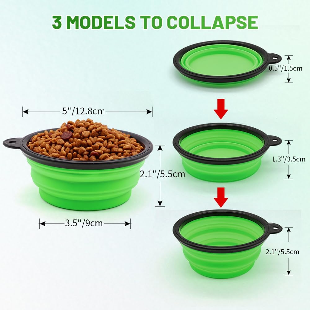 SLSON portable cat and dog feeding dishes with attached silver carabiner clips