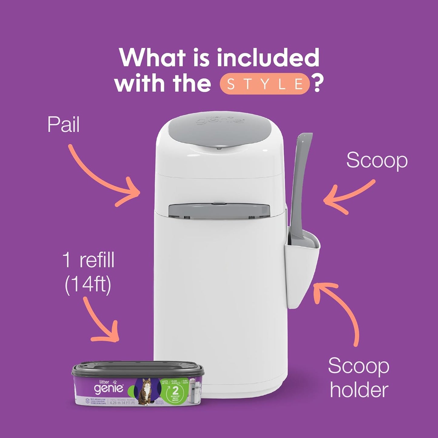 Litter Genie Style Pail Cat Litter Box Waste Disposal System for Odor Control Includes 1 Square Refill Bag - Image 10