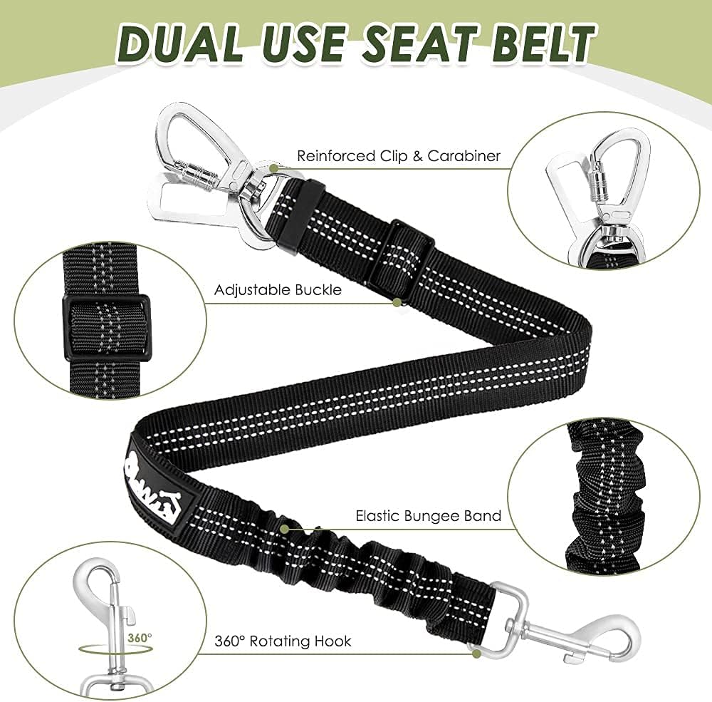 SlowTon Dog Seatbelt, 2 Pack Dog Seat Belt Car Leash Adjustable Elastic Bungee Buffer Heavy Duty Nylon Reflective Pet Safety Tether Connect to Dog Harness for Travel Riding in Vehicle (Daul Clip, B) - Image 4