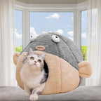 Cat Beds for Indoor Cats - Cat Bed Cave with Removable Washable Cushioned Pillow, Soft Plush Premium Cotton No Deformation Pet Bed, Lively Pufferfish cat House Design, Grey, Multiple Sizes - Image 10