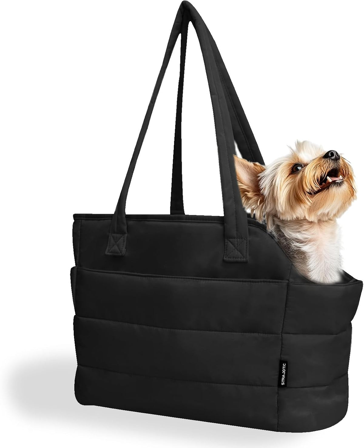 Straodtic lightweight dog purse carrier front view in matte black