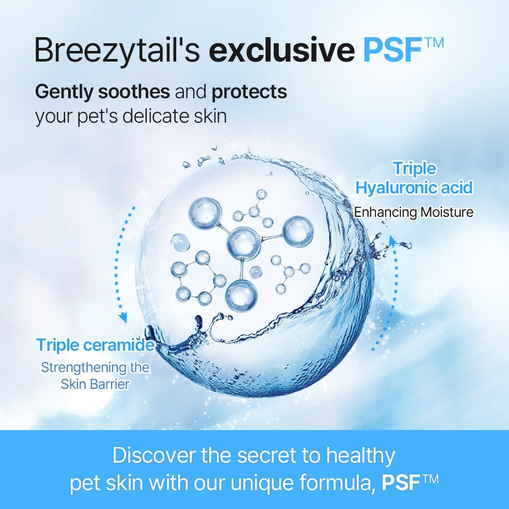 Breezytail pet product bottle showing ingredient benefits