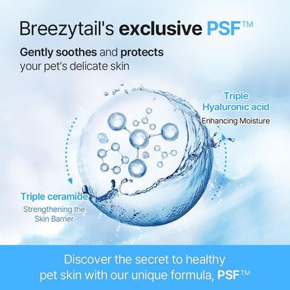 Breezytail pet product bottle showing ingredient benefits