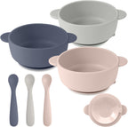 Eascrozn silicone baby feeding set front view with three bowls and spoons