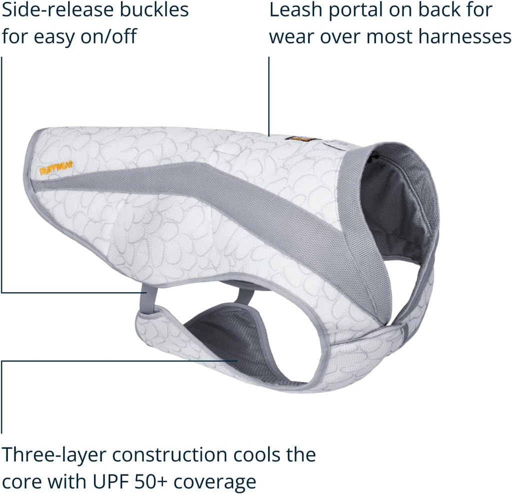 Medium size pet cooling vest side-release buckles close up view