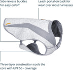 Medium size pet cooling vest side-release buckles close up view