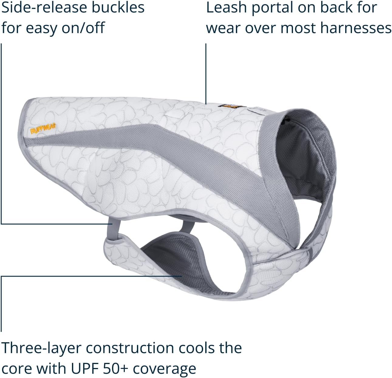 Medium size pet cooling vest side-release buckles close up view