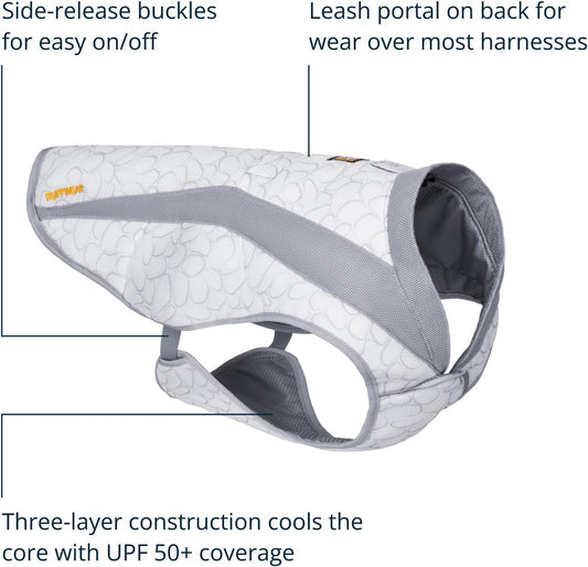 Medium size pet cooling vest side-release buckles close up view