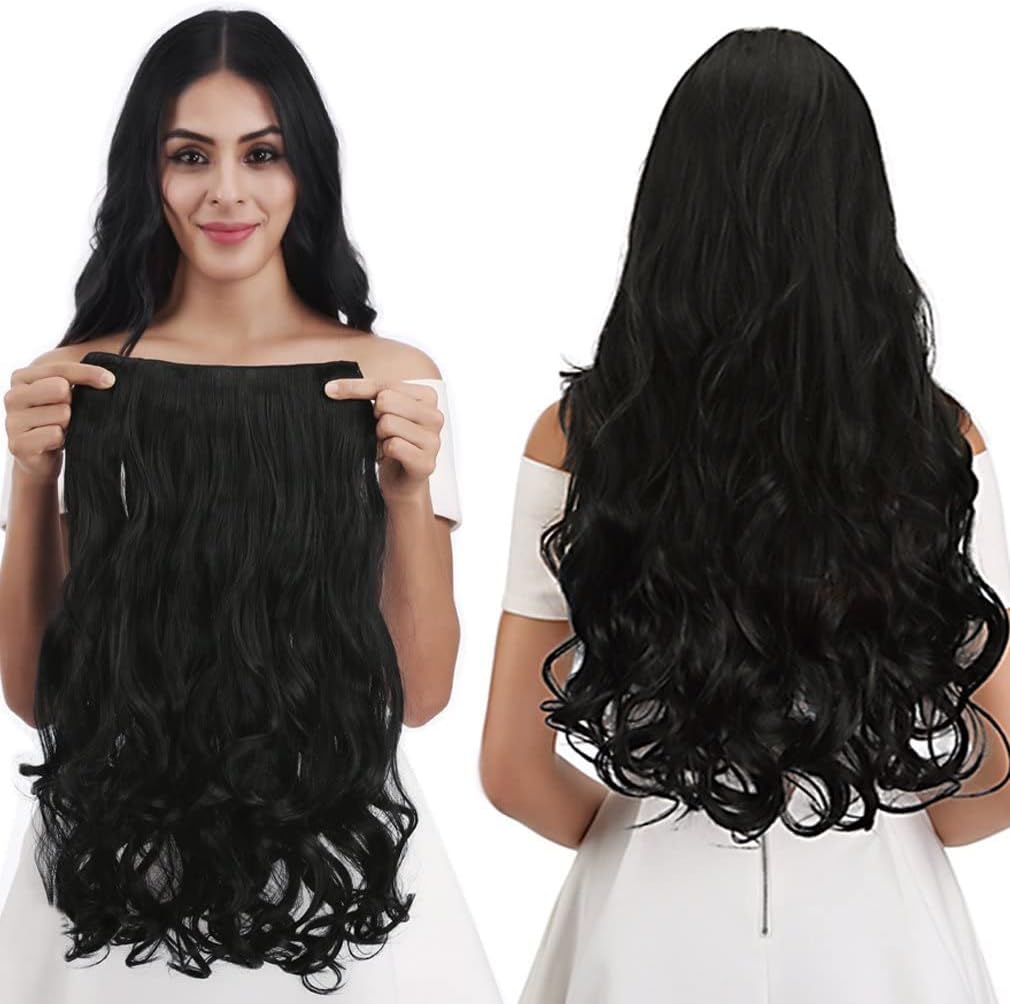 REECHO 24 inch curly wave synthetic hair extensions front view showing natural black waves