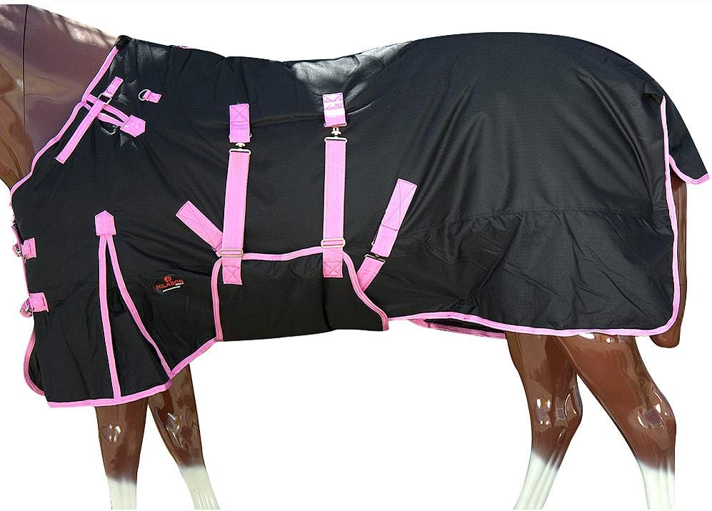 Black Aztec 72 in HILASON 1200D Winter Waterproof Poly Horse Turnout Blanket Belly Wrap - Image 15