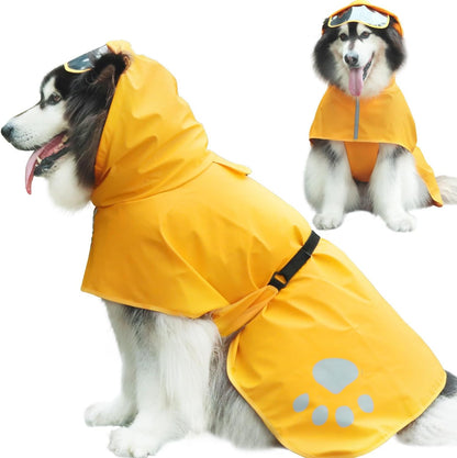Periflowin dog raincoat hooded slicker poncho front view on a large dog.