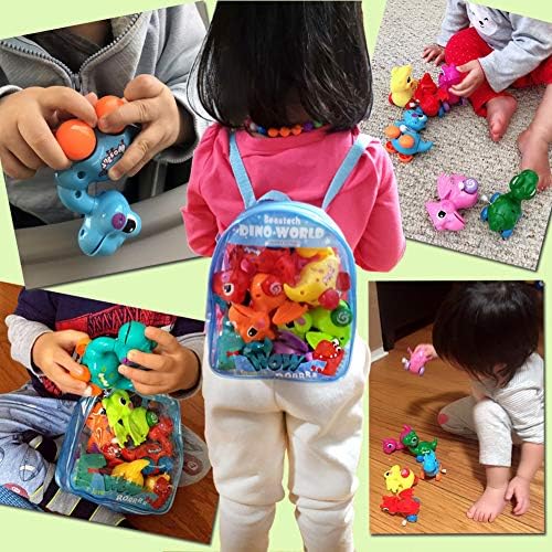 Beestech six piece dinosaur racing toys packaged inside the portable travel backpack