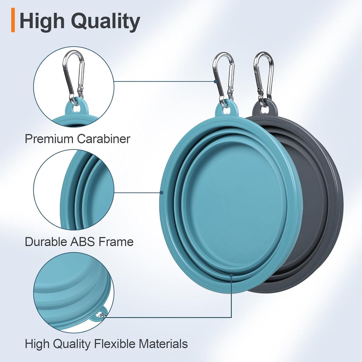 Kytely thirty four ounce pet travel bowl clipped securely onto an outdoor backpack.