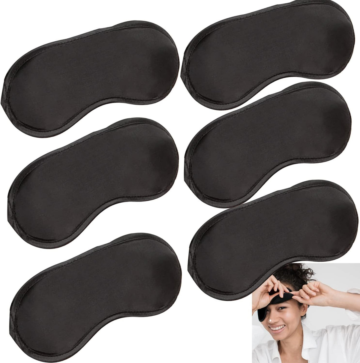 Vandorla 6 pack black blindfold eye masks front view for sleeping