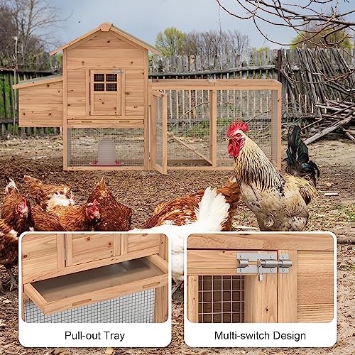 Outdoor Chicken Coop for 2-4 Chickens Wooden Hen House Poultry Pet Hutch Run Cage w/Waterproof Asphalt Roof, Ramp, Nesting Box, Wire Fence (80") - Image 4
