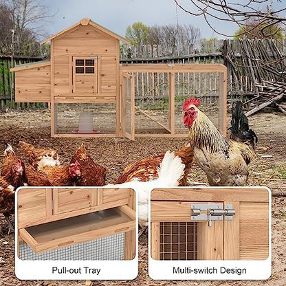 Outdoor Chicken Coop for 2-4 Chickens Wooden Hen House Poultry Pet Hutch Run Cage w/Waterproof Asphalt Roof, Ramp, Nesting Box, Wire Fence (80") - Image 4