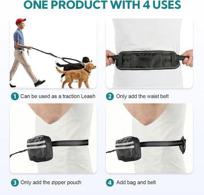 Multi dog walking belt system with weather resistant storage zipper pouch