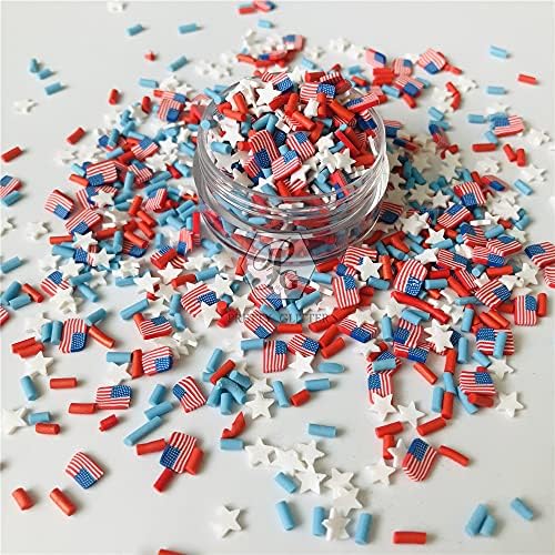 PrettyG patriotic theme white star red sugar granules mix spread out on white surface