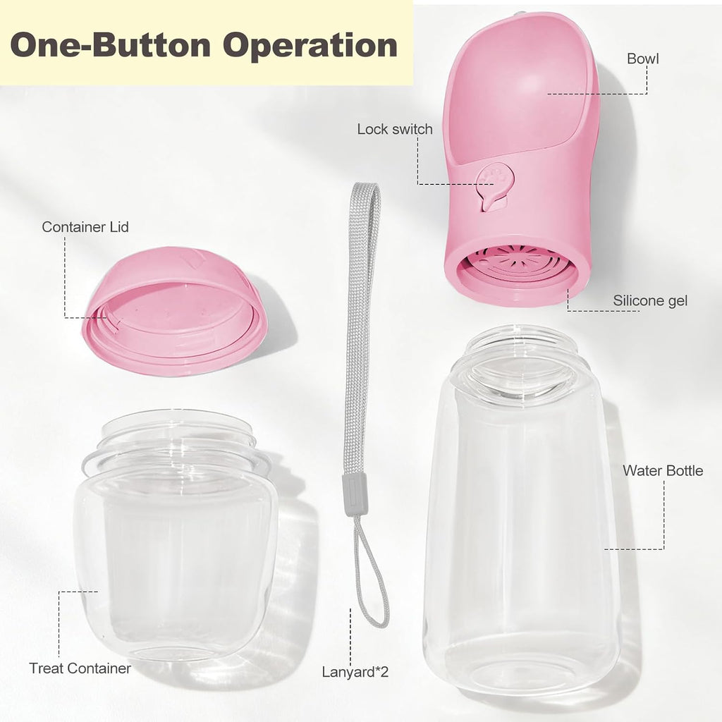 Two in one dog travel bottle showcasing the separate water and food storage compartments