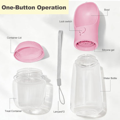 Two in one dog travel bottle showcasing the separate water and food storage compartments