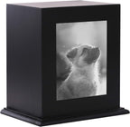 BRKURLEG pet wood memorial urn front view showcasing photo frame