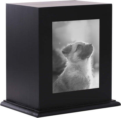 BRKURLEG pet wood memorial urn with front photo frame view