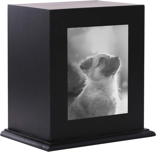 BRKURLEG pet wood memorial urn with front photo frame view