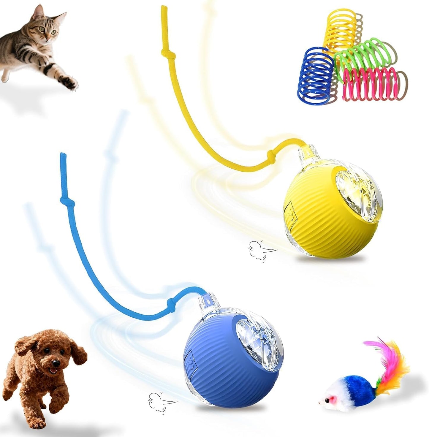 2-Pack USB Rechargeable Smart Cat Toy Ball, 360 degrees Rotation Automatic Moving Chase Toy, Obstacle Avoidance Interactive Play with 4 Spiral Springs, Enrichment Toys for Indoor Cats, Puppies & Small Dogs - Image 14