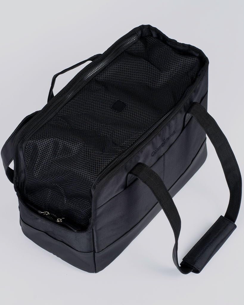 Close up of breathable mesh and vegan leather material