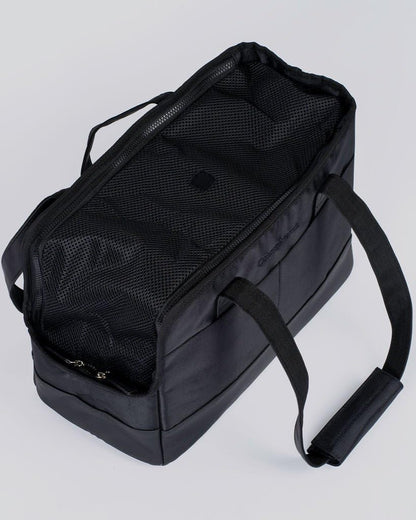 Close up of breathable mesh and vegan leather material