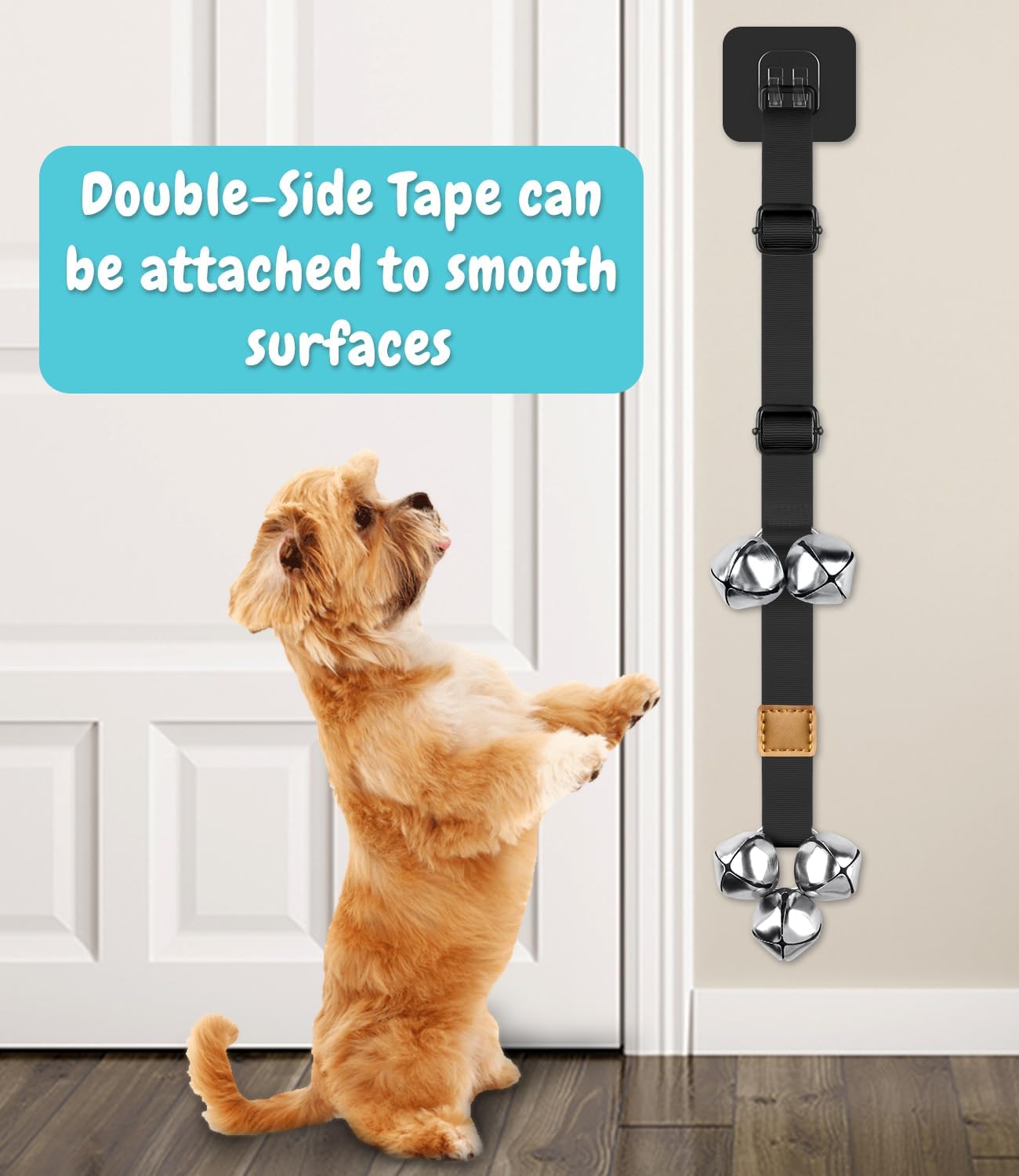 Puppy training hanging bells installed on house door