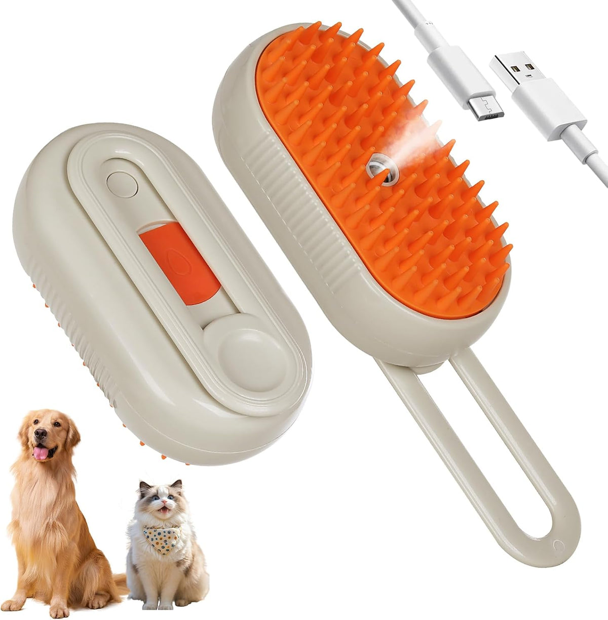 Linfox 4-in-1 Pet Steam Brush front view with silicone bristles