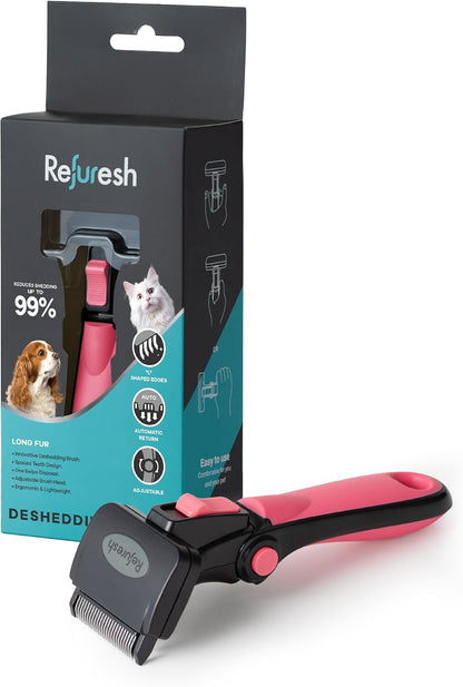 Deshedding Dog Brush for Long Hair (Medium,Blue) - Gentle Deshedding Tool for Dogs & Cats - Reduces Shedding, Without damaging Topcoat. Removes Loose Fur & Dead Undercoat. - Image 13
