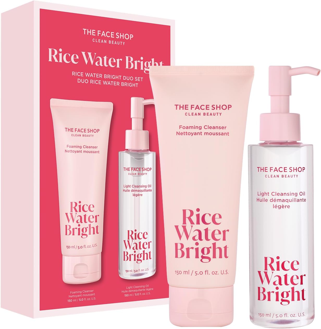 The Face Shop Rice Water Bright Double Cleansing Duo Set packaging front view for K-beauty skincare routine.
