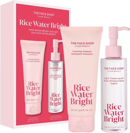 The Face Shop Rice Water Bright Double Cleansing Duo Set packaging front view for K-beauty skincare routine.