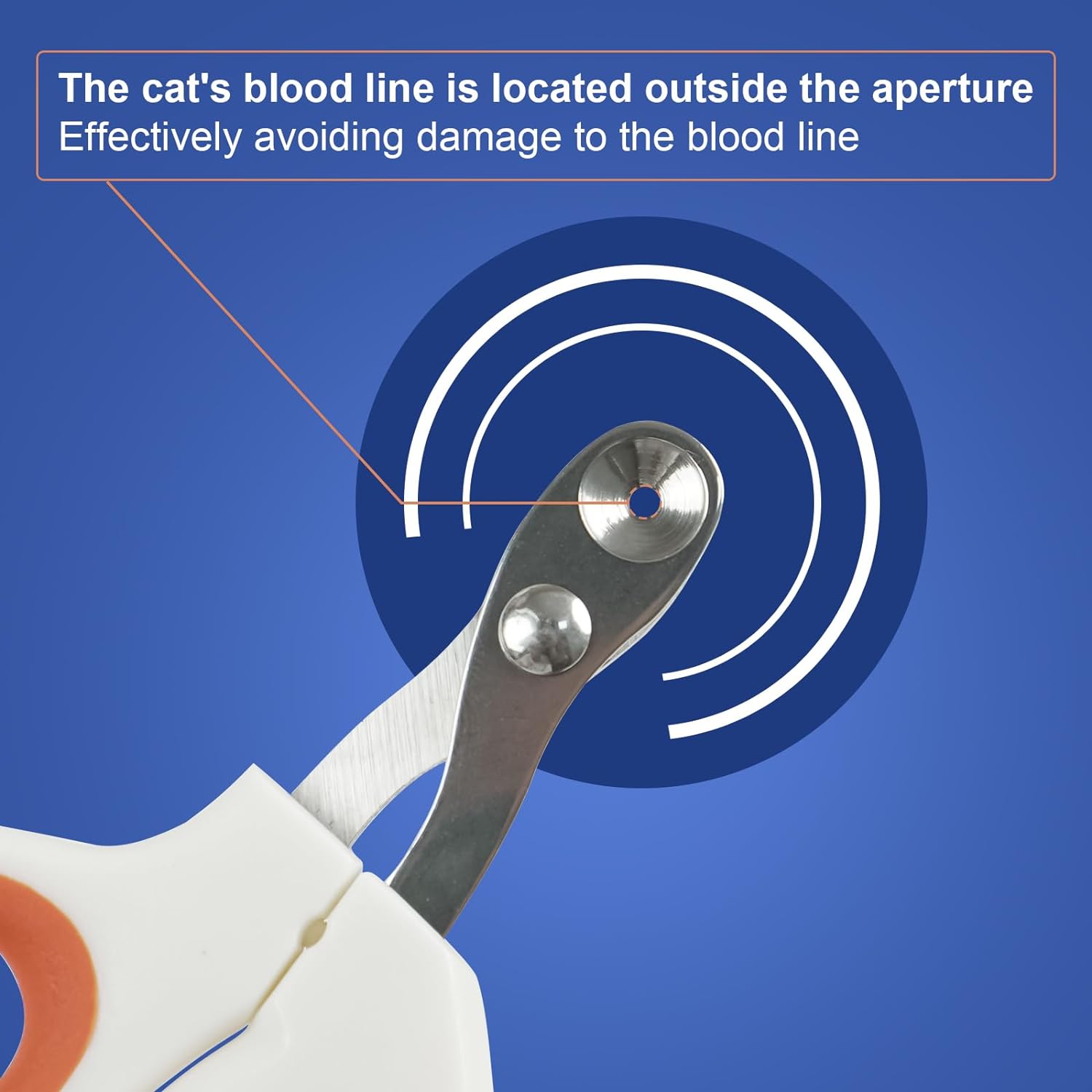 Orange Vesslam cat nail trimmer showing the cushioned ergonomic non slip grip close up.