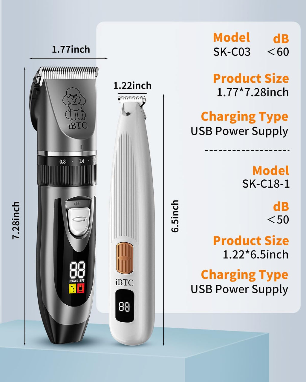 iBTC Dog Clippers and Paw Trimmer Kit 2 in 1 Low Noise Cordless Dog Clippers for Grooming Pet Hair Trimmers for Small and Large Dogs Cats Animals(Grey and White Set) - Image 9