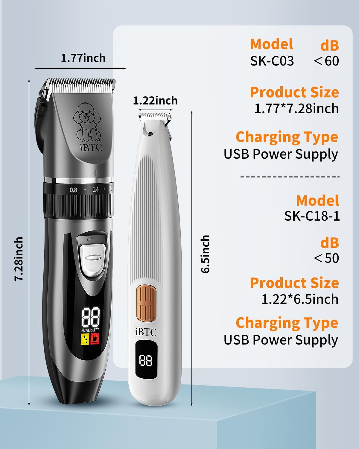iBTC Dog Clippers and Paw Trimmer Kit 2 in 1 Low Noise Cordless Dog Clippers for Grooming Pet Hair Trimmers for Small and Large Dogs Cats Animals(Grey and White Set) - Image 9