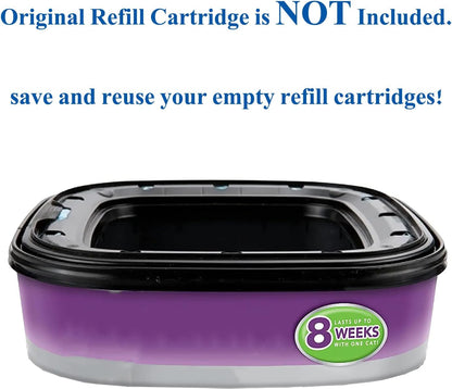 Compatible blue replacement bag being threaded into a litter pail cartridge