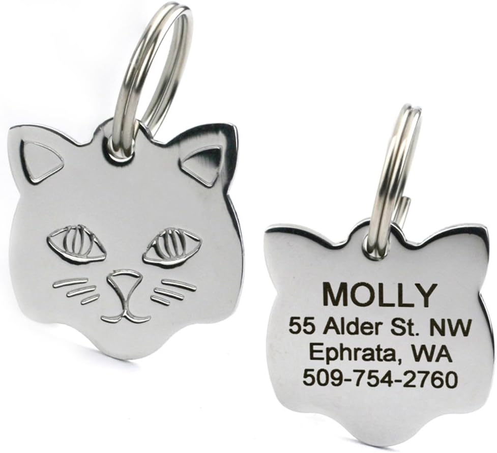 Custom engraved cat name tag in cat shape design